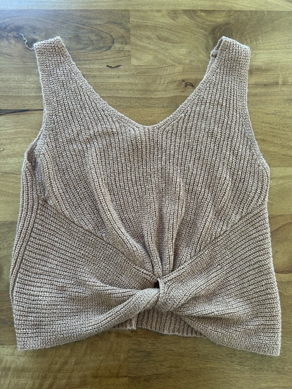 Moon & Madison Front Twist Knot knit Tank Top - Tan/Light Brown Size Small
